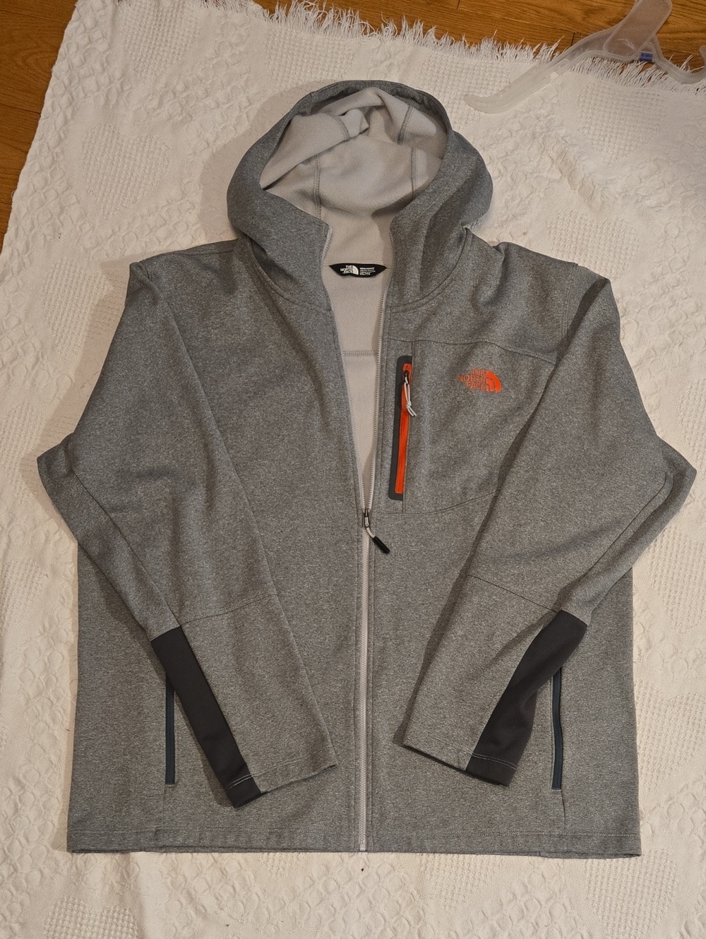 The North Face Gray Hooded Performance Jacket with Orange Accents